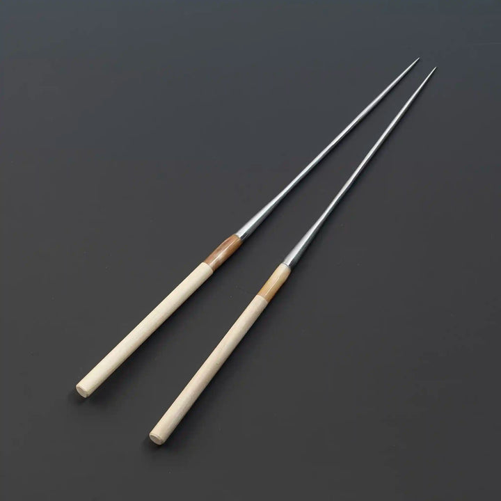 Handcrafted White Wood Serving Chopsticks with Water Buffalo Horn Accents - 180mm