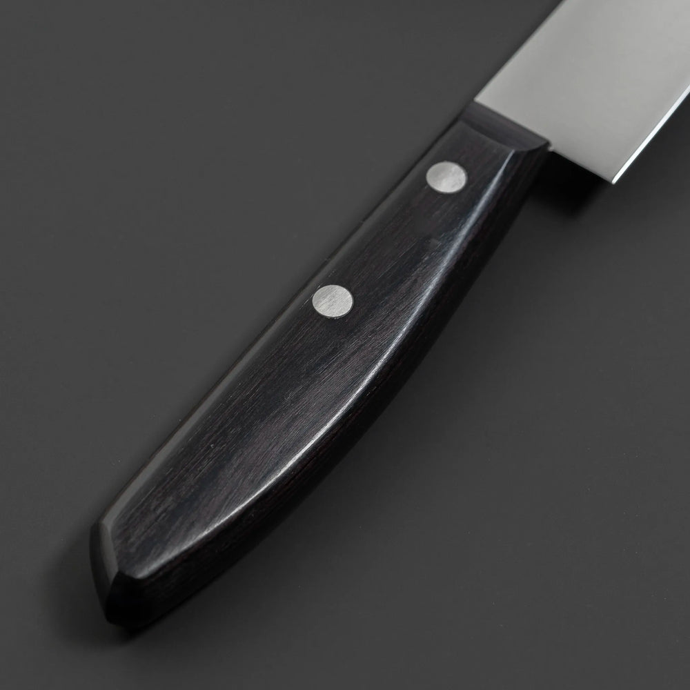 Misono Molybdenum Steel Petty Knife for Precision Cutting, featuring ergonomic handle and sharp blade Handle Front View