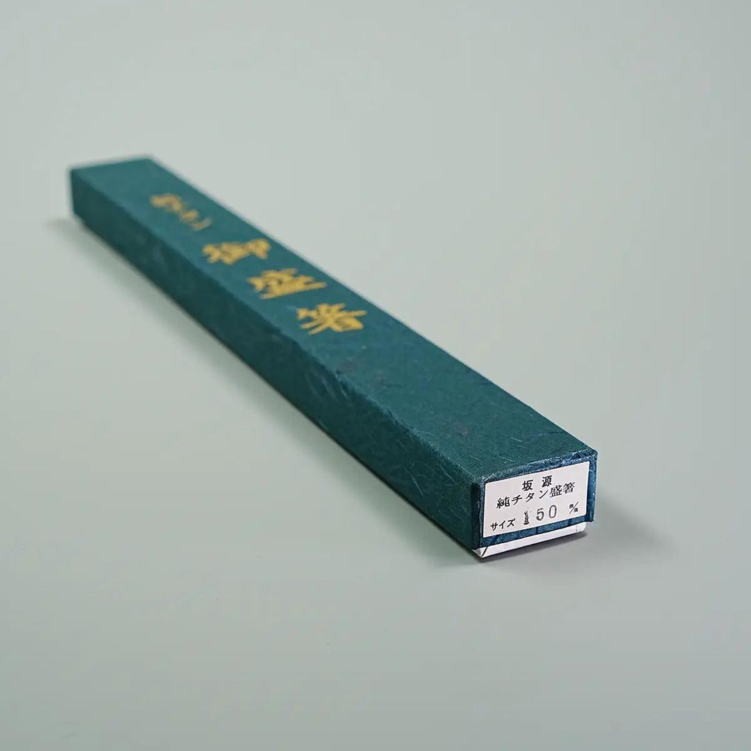 Packaging of Sakagen Titanium Moribashi Chopsticks, showcasing traditional Japanese craftsmanship