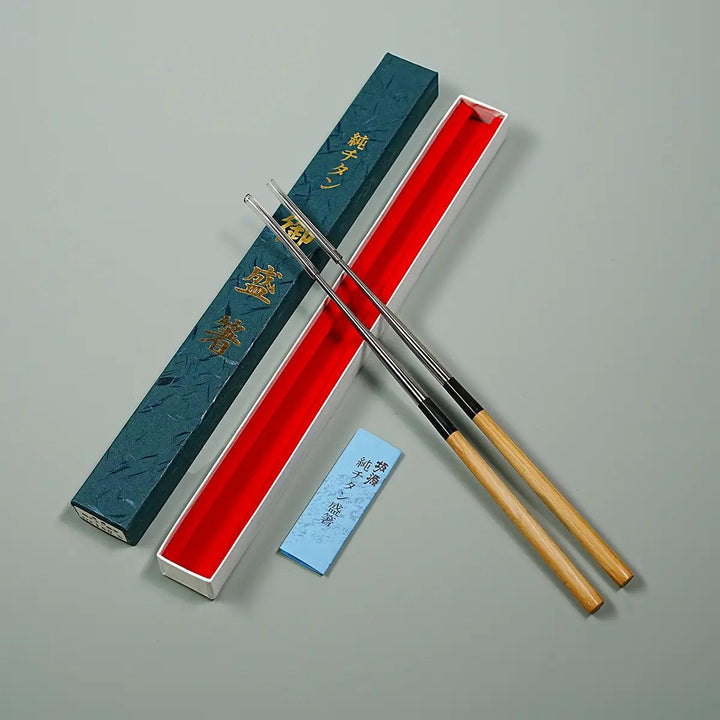 Sakagen Titanium Moribashi Chopsticks with Chestnut Wood Handle, 290mm - Made in Japan.